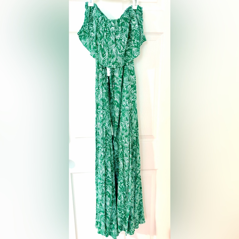 Green Tropical Printed Maxi Dress